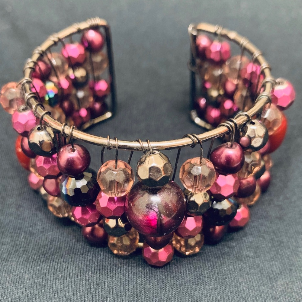 Cookie Lee Purple Glass Bead Cuff Bracelet